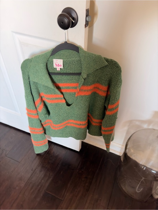 ME Makeover Essentials Sweaters - ME Makeover Essentials Olive Green Sweater with Orange Stripes